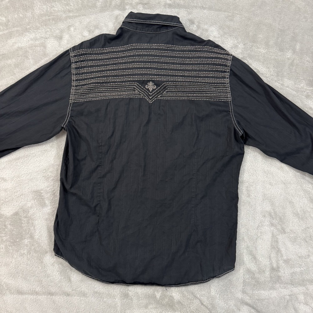 Affliction Shirt Mens XL Black Premium Buckle Western Cowboy Embroidered Stretch - Picture 2 of 16